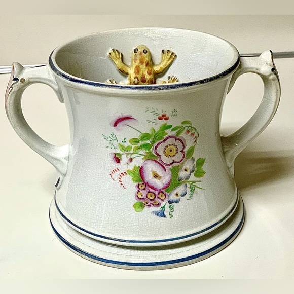 Vintage c. 1790 English Antique Pearlware Three Frog Mug Loving Cup - Picture 2 of 16